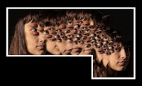 a collage of a woman's face with many eyes